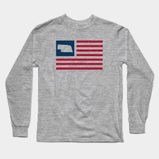 Vintage Nebraska USA Flag // Retro American Flag Stars and Stripes Long Sleeve T-Shirt